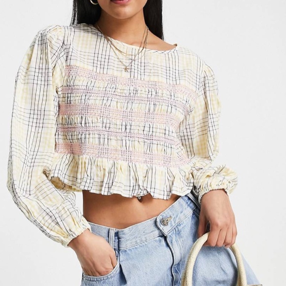 ASOS Smocked STRIPED RUFFEL BLOUSE NWOT - Picture 3 of 7